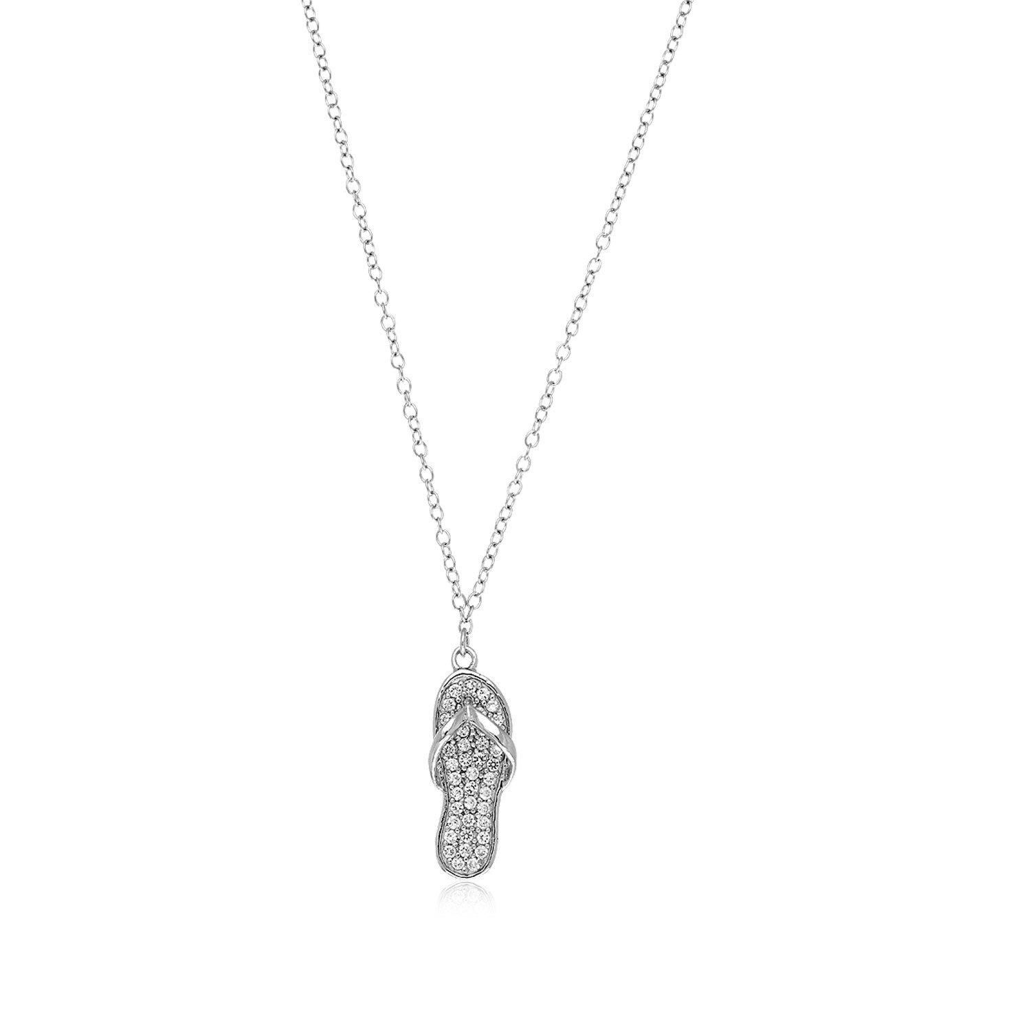 Size: 18'' - Sterling Silver Flip Flop Necklace with Cubic Zirconias