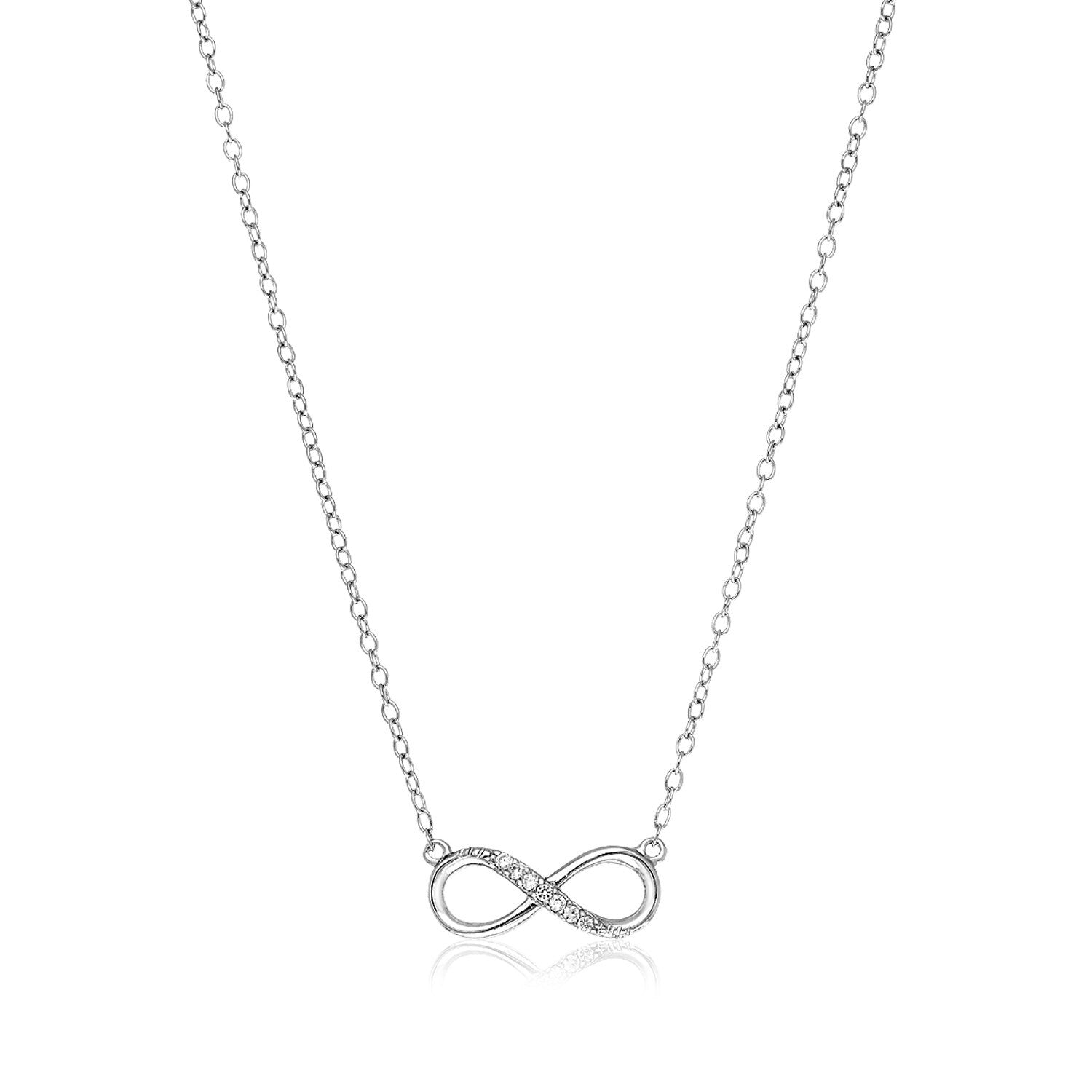 Size: 18'' - Sterling Silver Petite Infinity Symbol Necklace with Cubic Zirconias