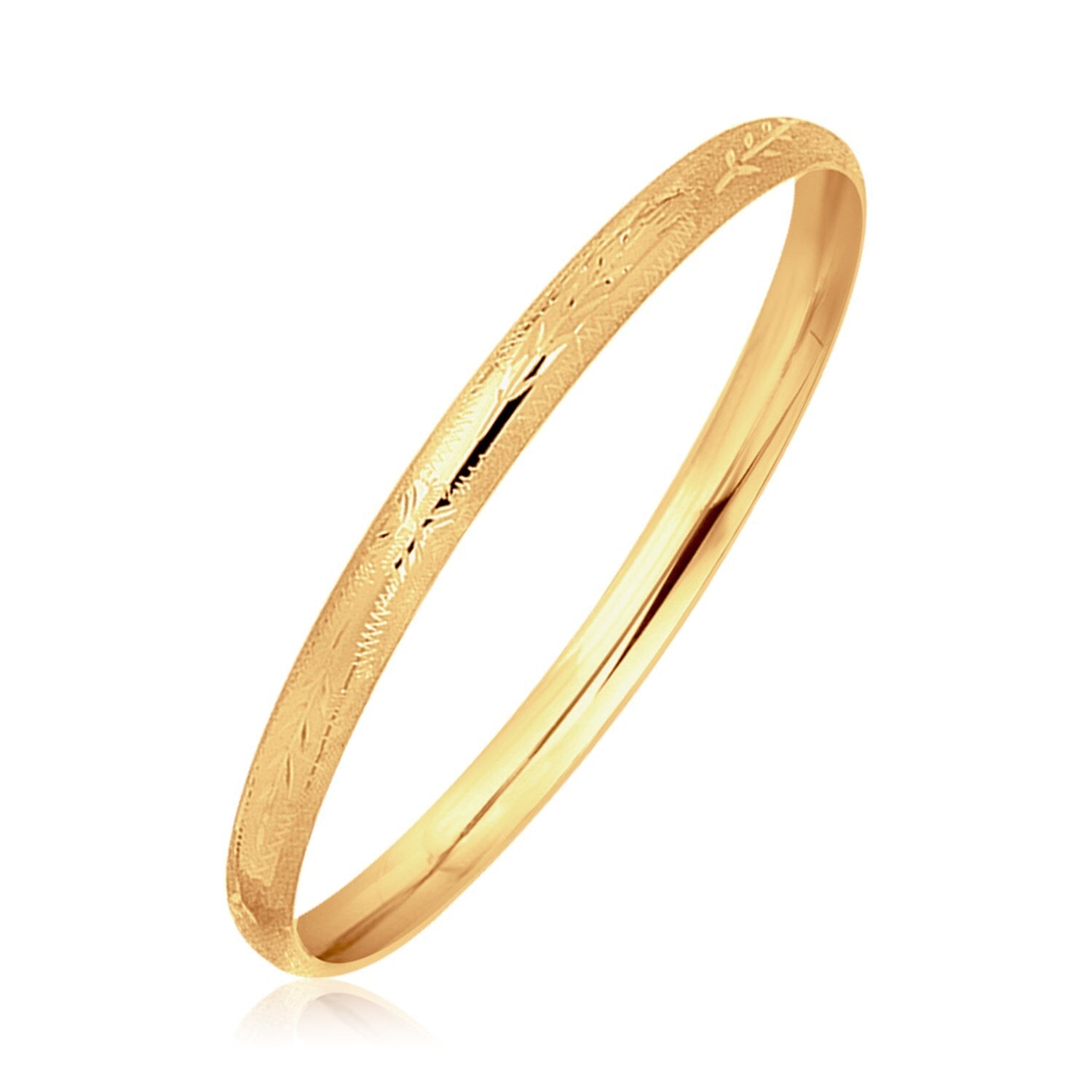 Size: 5.5'' - 14k Yellow Gold Dome Style Children's Bangle with Diamond Cuts