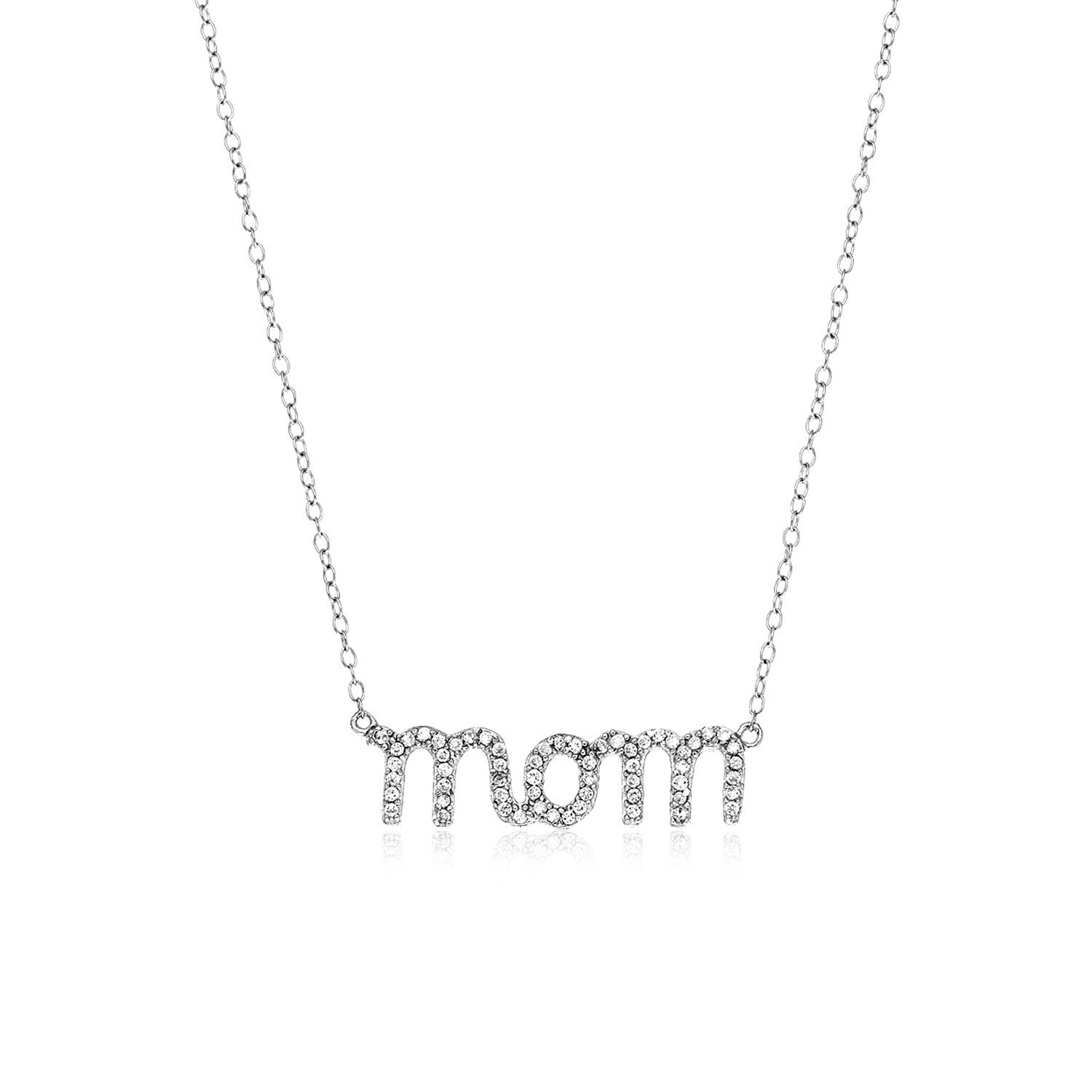 Size: 18'' - Sterling Silver Mom Necklace with Cubic Zirconias