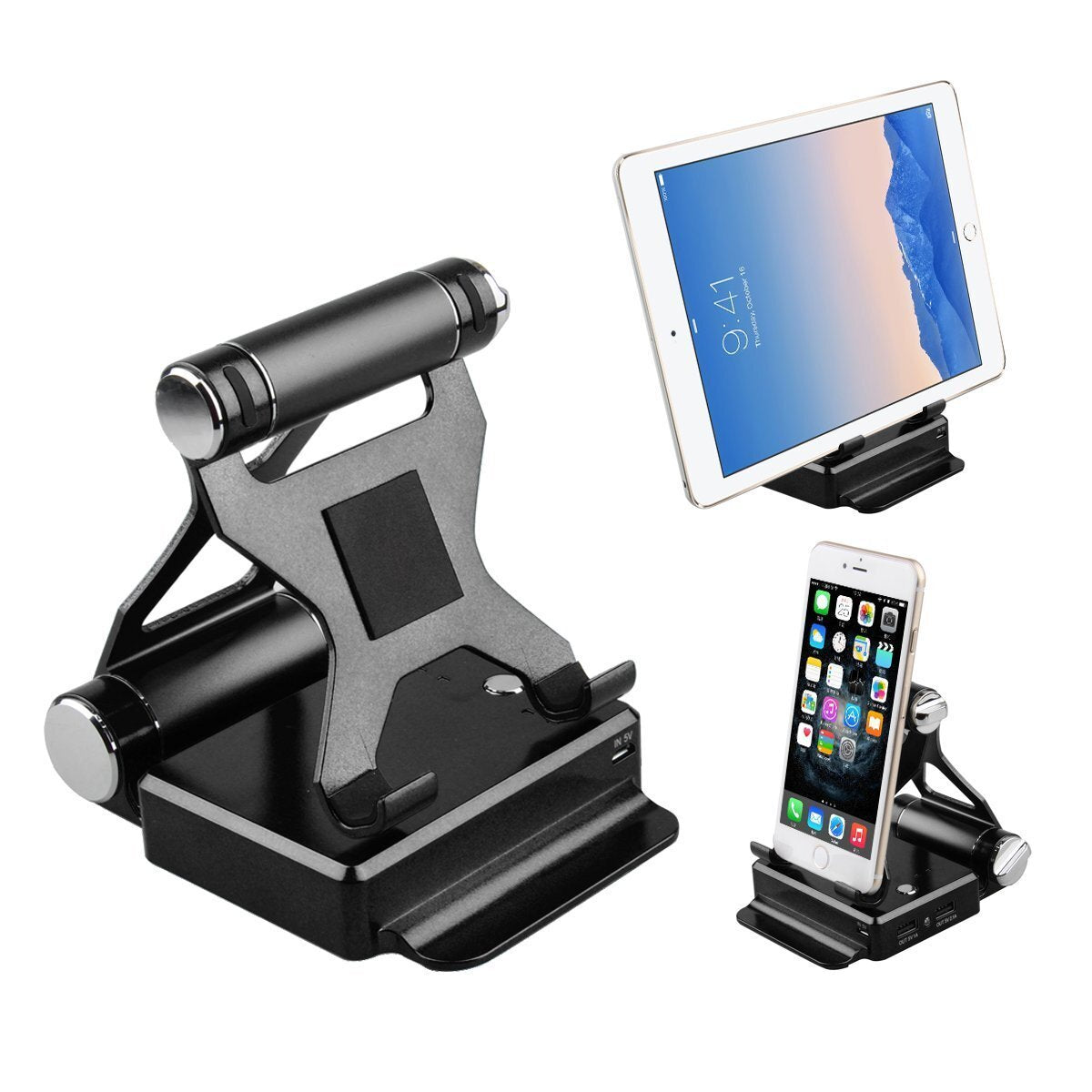 Color: Black - Podium Style Stand With Extended Battery Up To 200% For iPad, iPhone And Other Smart Gadgets