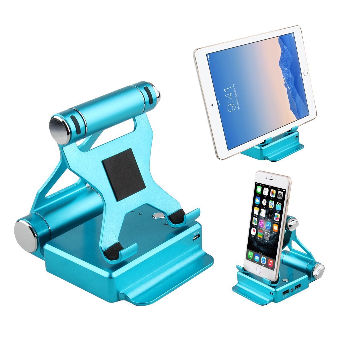 Color: Blue - Podium Style Stand With Extended Battery Up To 200% For iPad, iPhone And Other Smart Gadgets