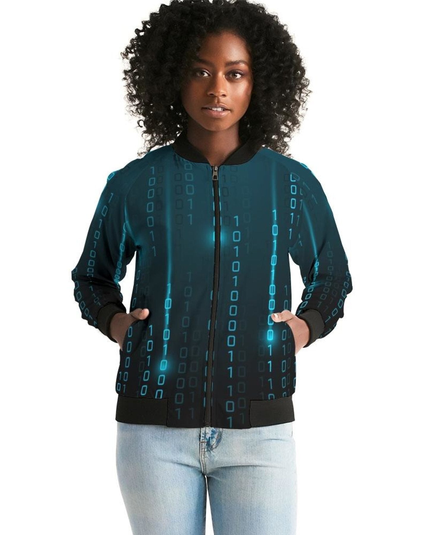 Blue Matrix Style, Womens Bomber Jacket