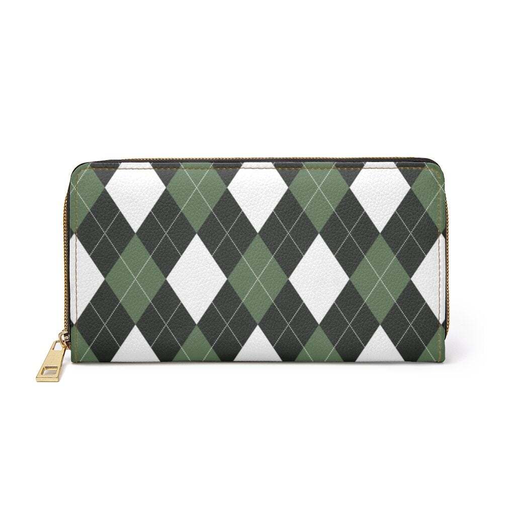 Uniquely You Womens Wallet - Zip Purse / Green & White Plaid Tartan