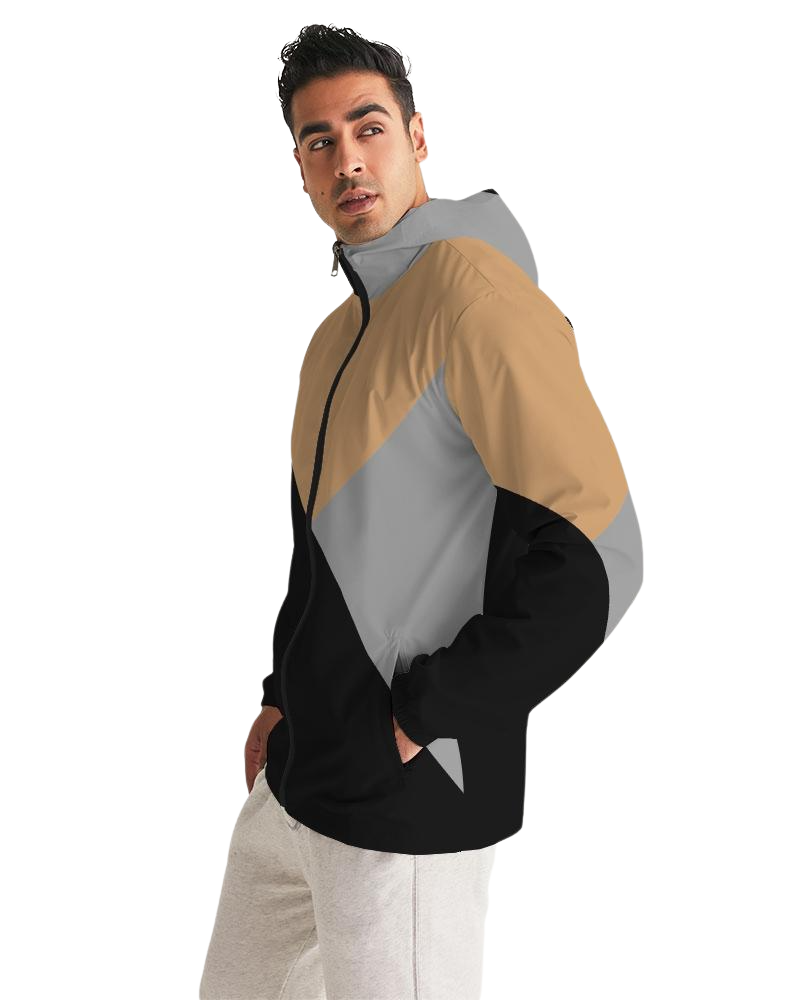 Mens Hooded Windbreaker - TriColor Casual/Sports Water Resistant Jacket - JJWJ0X