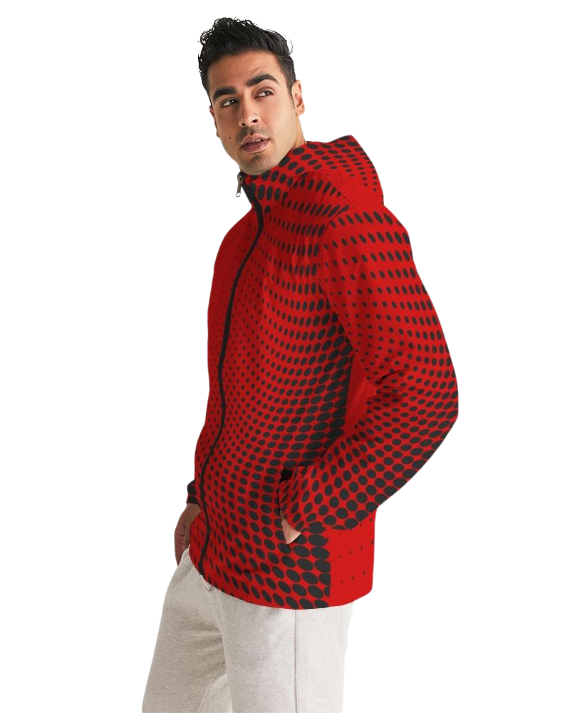 Mens Hooded Windbreaker - Red Polka Dot Water Resistant Jacket - JJWW0X